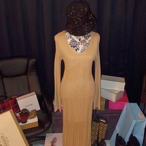 Elegant Tan Knit Maxi Dress